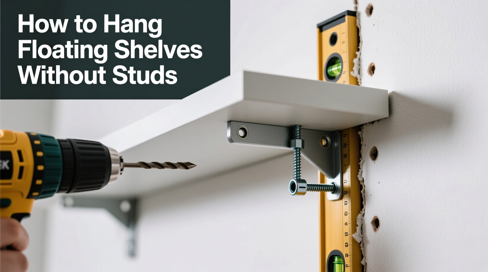 how to hang floating shelves securely in drywall without studs