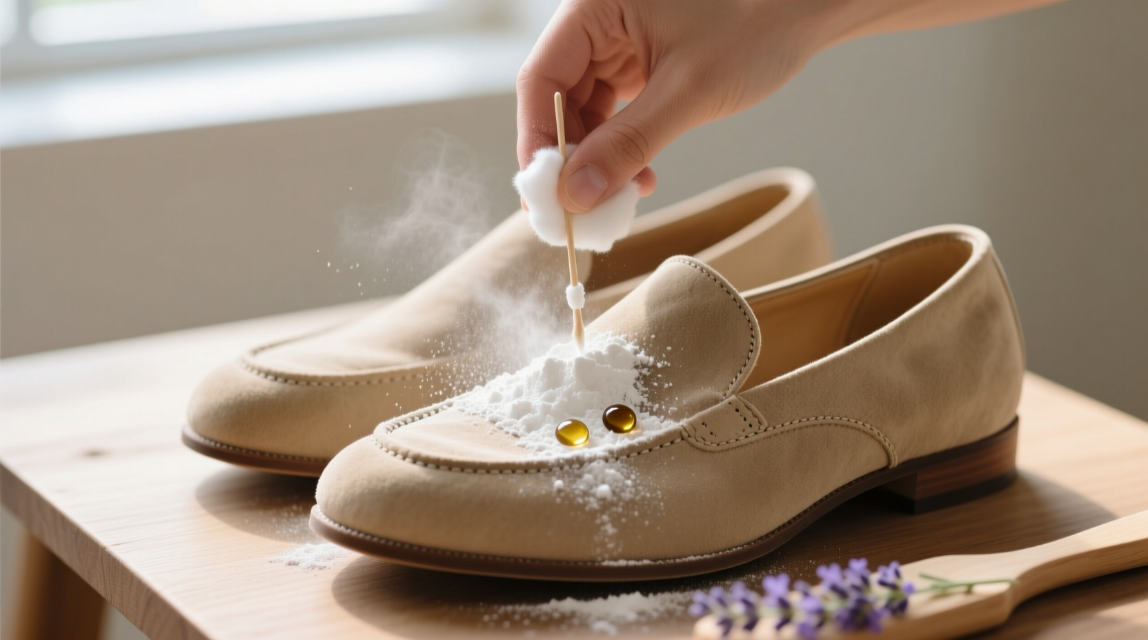 eco friendly suede cleaning with cornstarch lavender oil