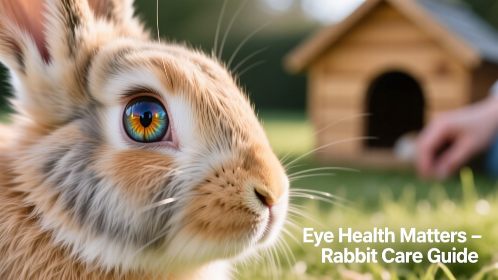 Close-up of a healthy rabbit eye showing clear, bright appearance and clean surrounding fur