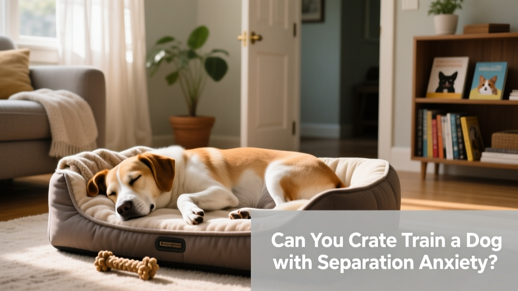 A confident, relaxed dog sleeping soundly in a well-padded crate at home