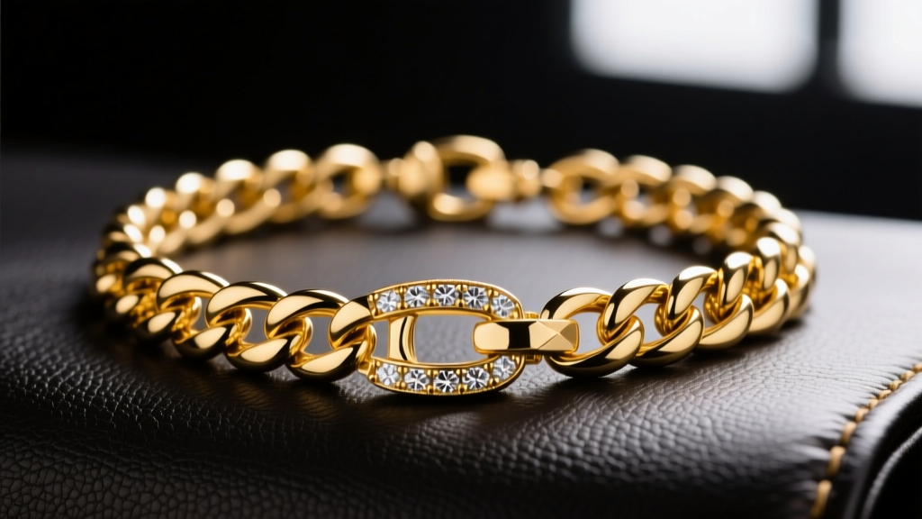 Close-up of a 14k yellow gold Cuban link necklace on leather, showing polished links and a heavy-duty diamond-cut lobster clasp.