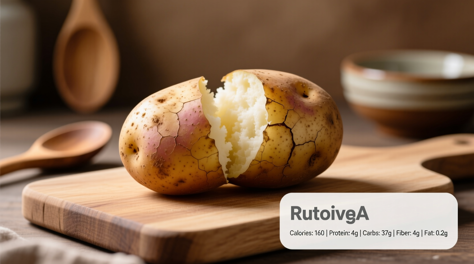 Baked potato with skin showing nutritional information