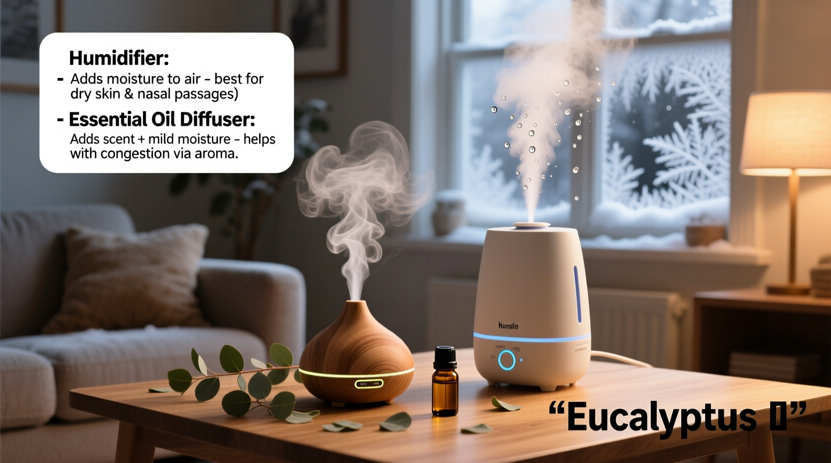 essential oil diffuser vs humidifier for dry winter air which helps with congestion more