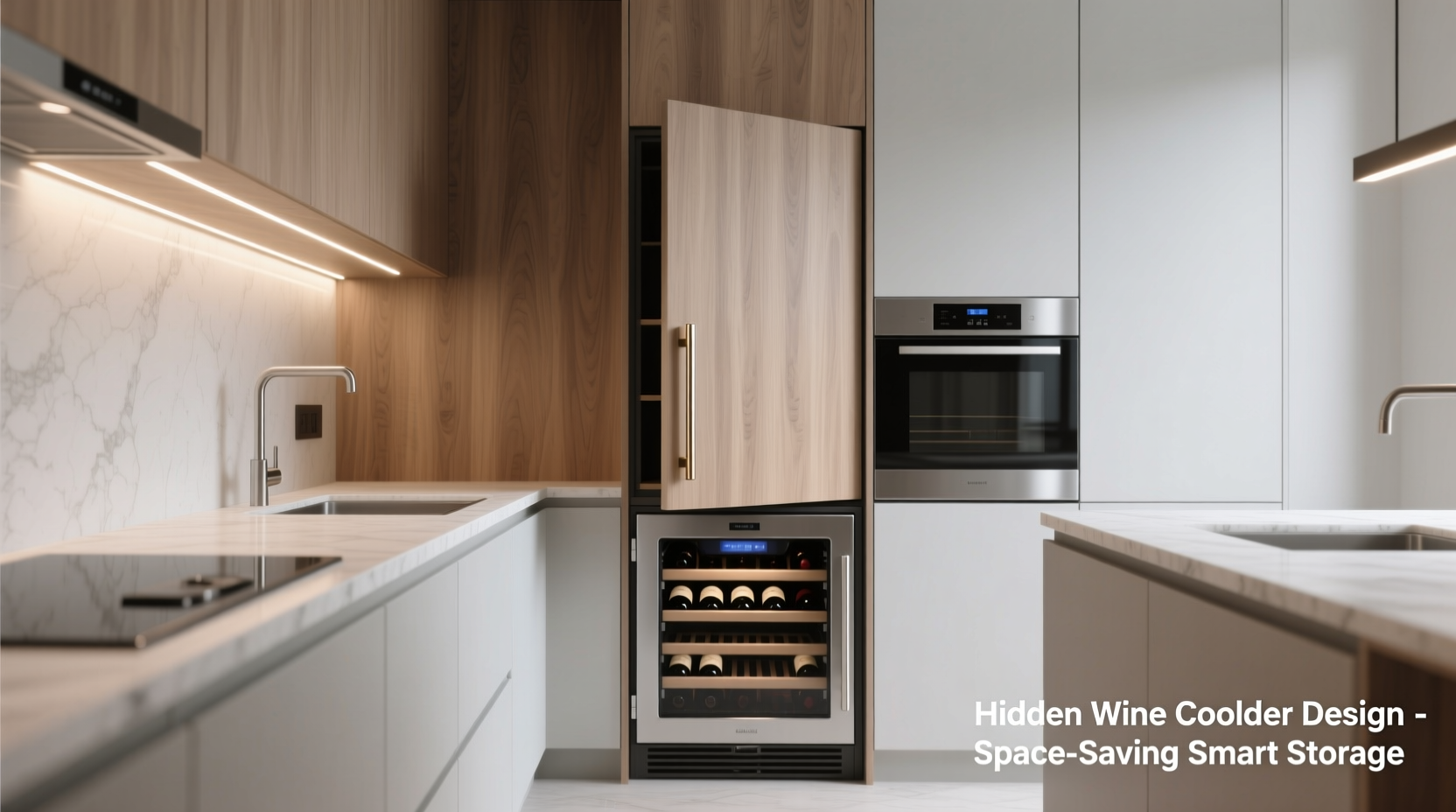 how to hide an undercounter wine cooler in small kitchens