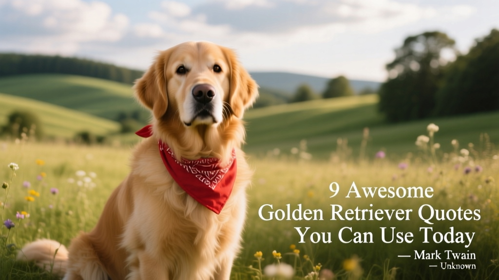 Golden Retriever wearing a soft red bandana, looking warmly at the camera with gentle eyes and a relaxed posture