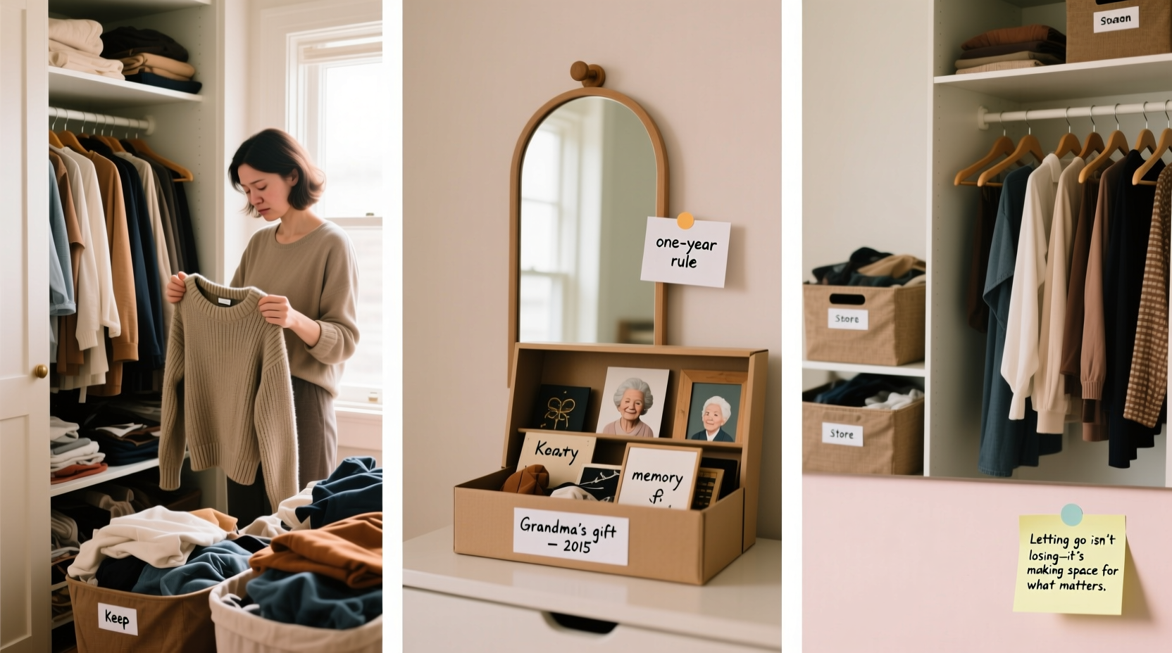 step by step guide to decluttering a closet when you have trouble letting go