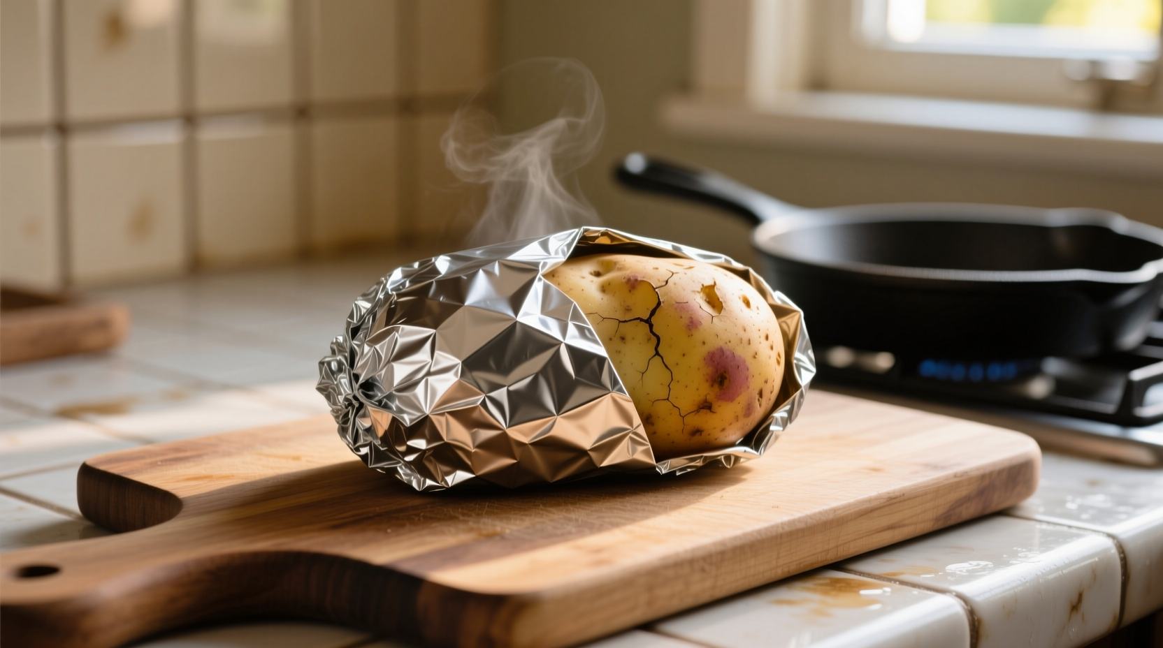 Properly wrapped potato in aluminum foil
