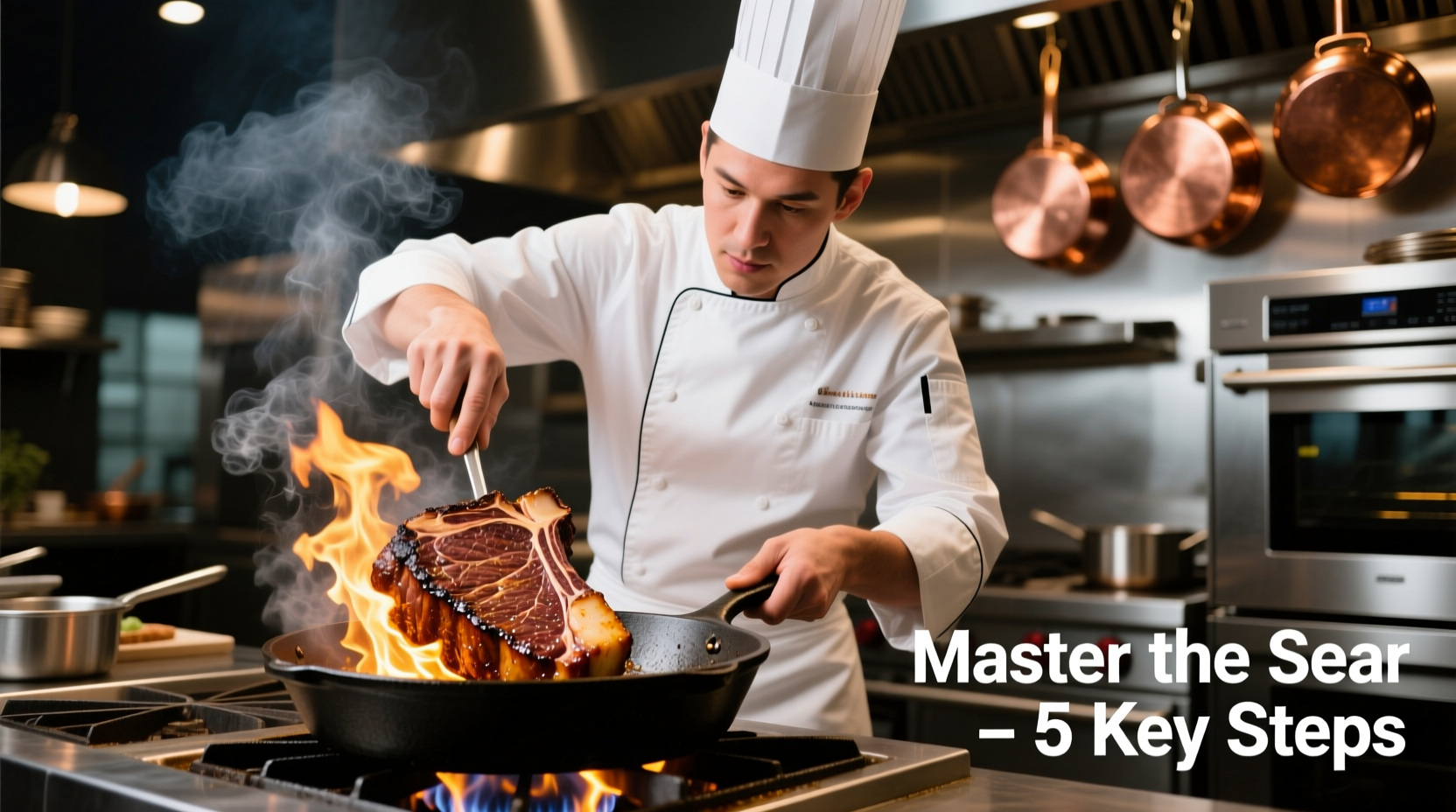 Professional chef demonstrating proper meat browning technique