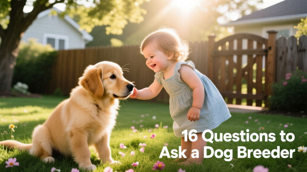 A friendly, well-socialized puppy interacting gently with a child in a sunlit backyard