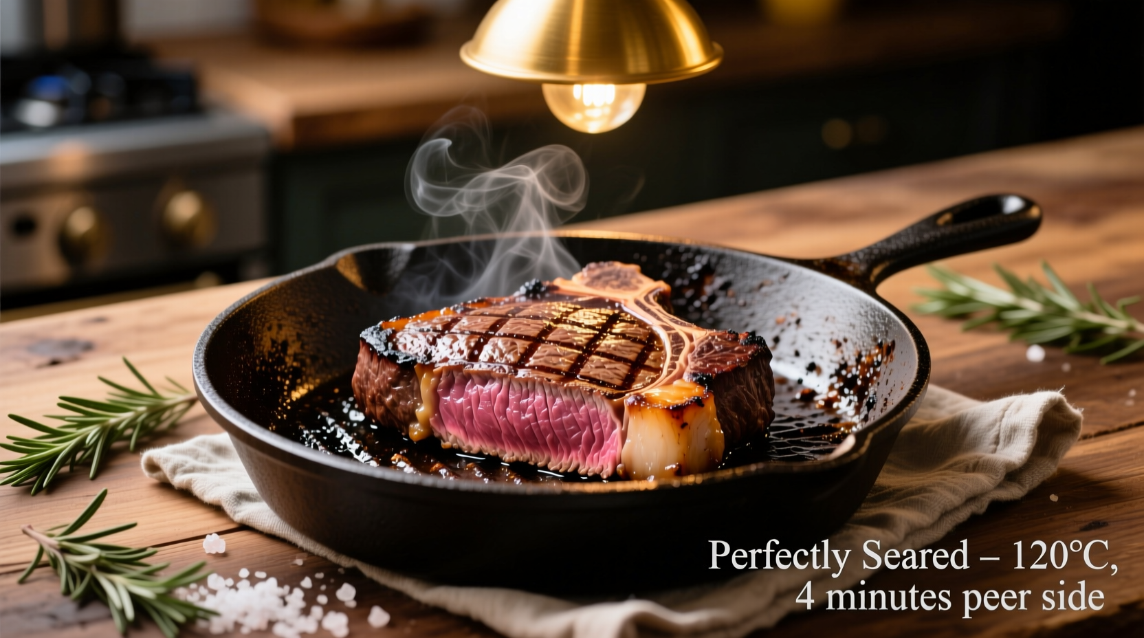 Perfectly cooked sirloin steak on cast iron skillet