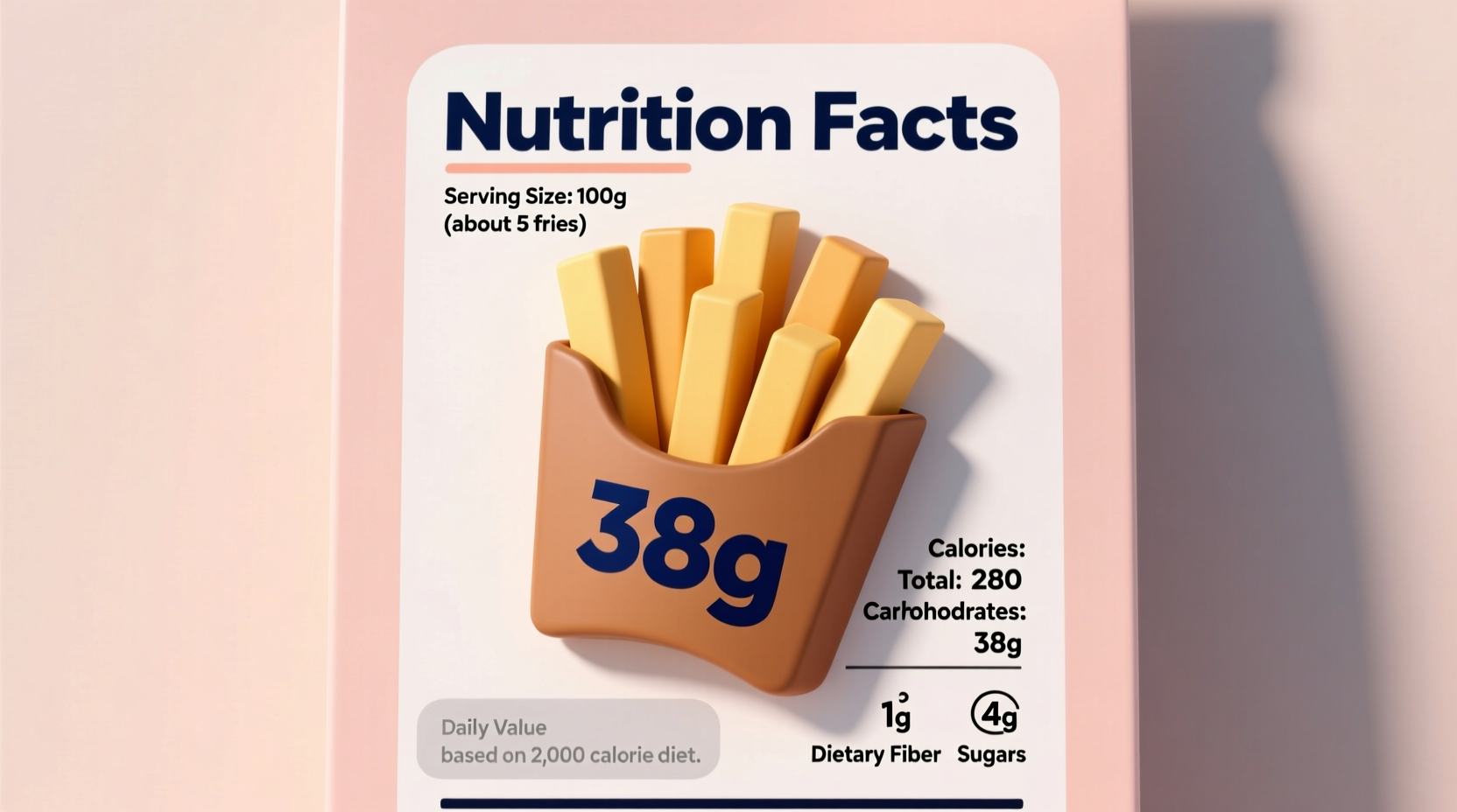 Nutrition facts panel showing carb content in potato fries
