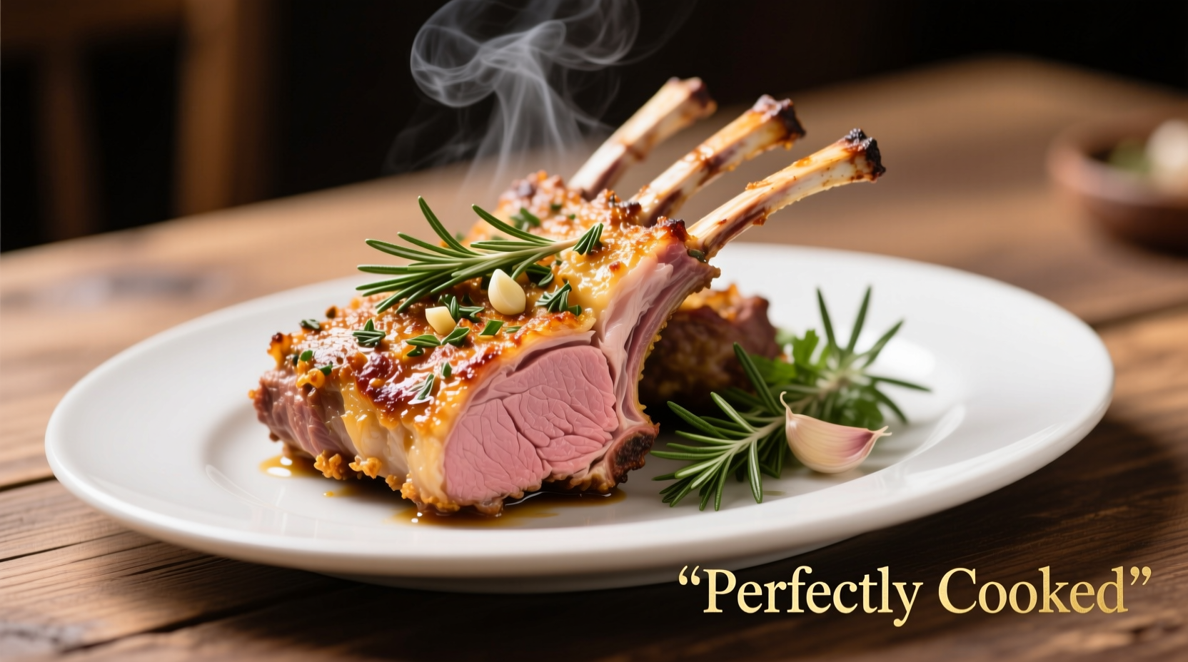 Perfectly cooked rack of lamb with herb crust