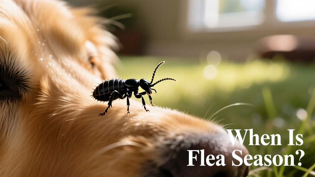 Close-up of a flea on a pet's fur, showing its small size and dark coloration
