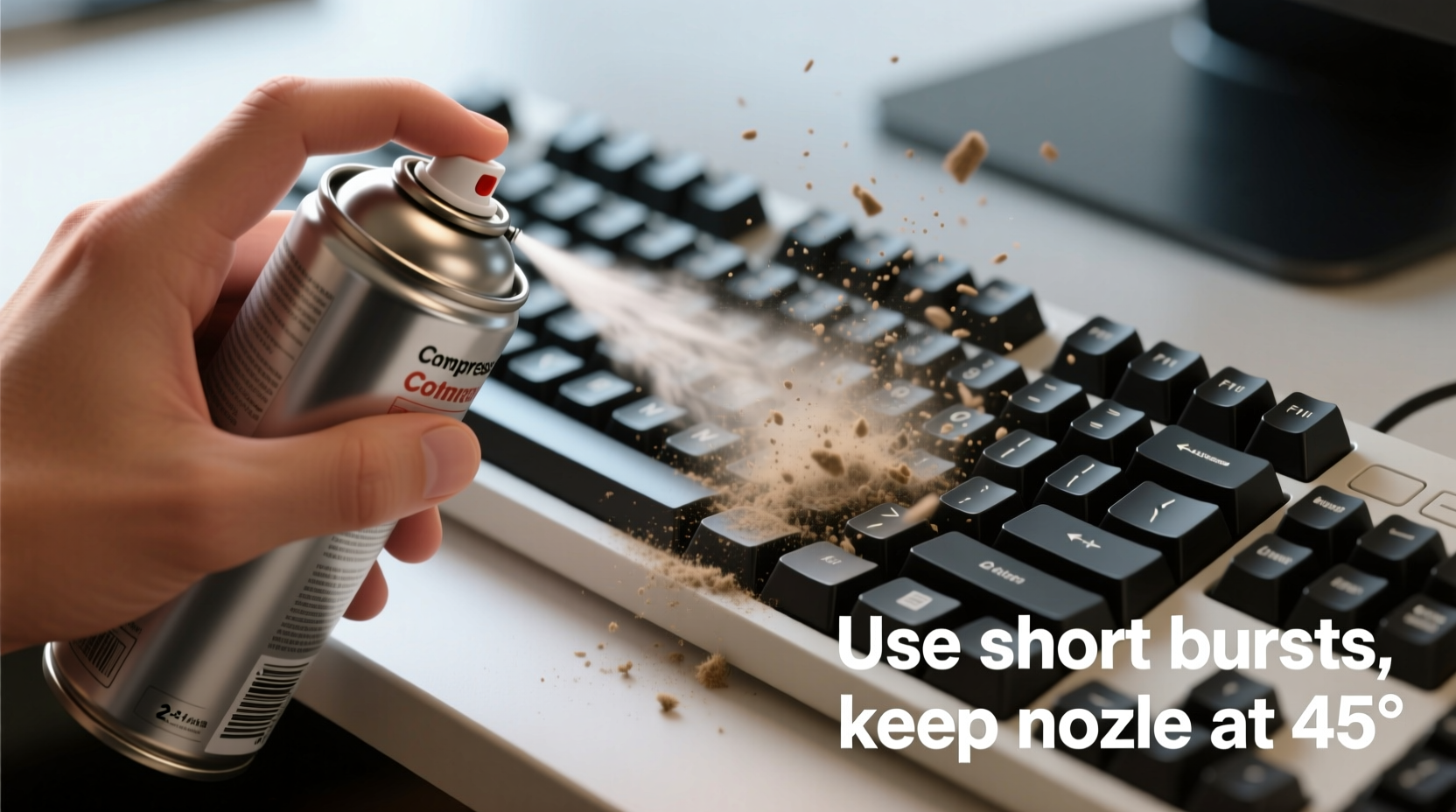 how to clean under keyboard keys safely with compressed air