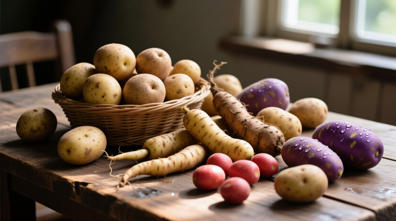 Variety of potatoes showing different types and sizes