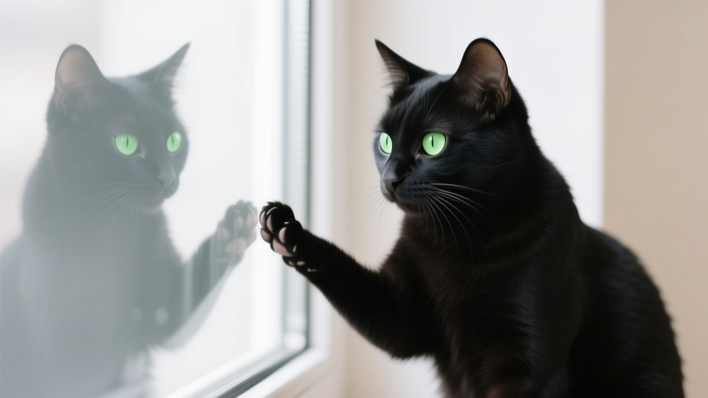 Cat Paw Patting at Reflections in Glass