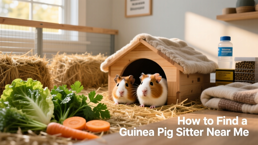 A tidy, enriched guinea pig habitat with hay, fresh veggies, and cozy hideaways