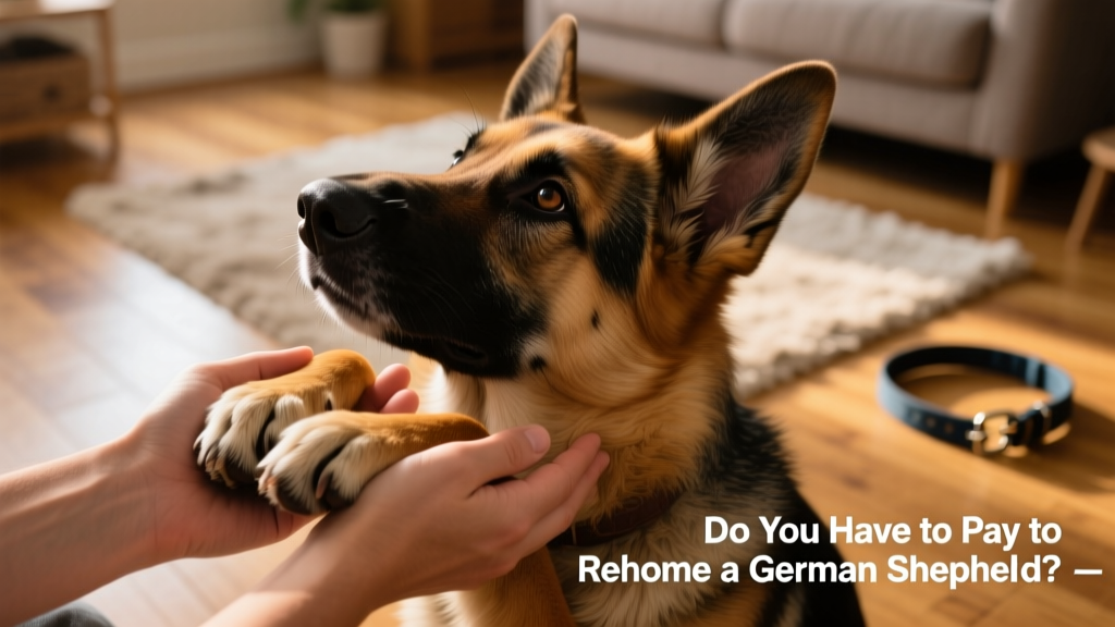 Two hands gently holding a German Shepherd's paws while the dog looks up warmly, symbolizing trust and connection