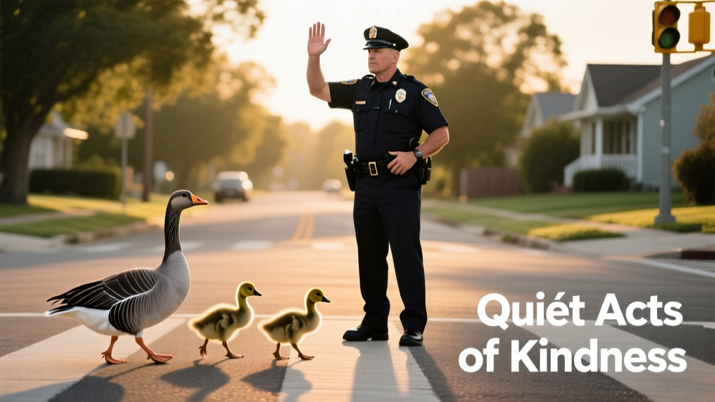 Police Officer Stops Traffic So Family of Geese Can Cross Street Safely