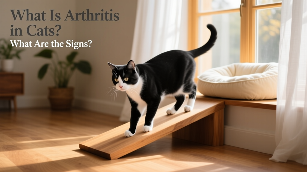 Cat using a low-profile ramp to access a favorite sunlit windowsill, with soft bedding nearby
