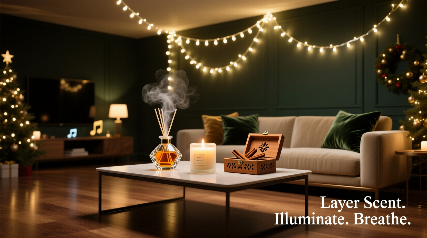 how to layer christmas scents with lights and diffusers for full sensory impact