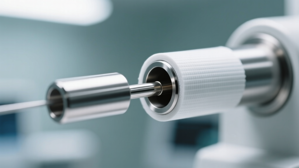 Close-up of a lobe blowout treated with PTFE tape on a downsized titanium tunnel plug, promoting fistula tissue healing and repair.