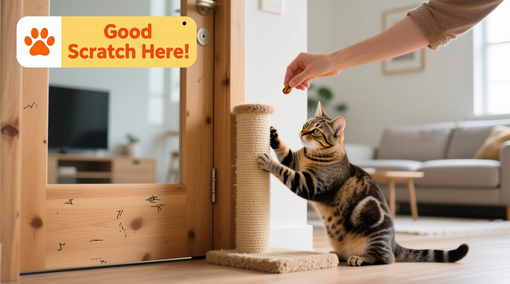 how to stop cats from scratching door frames using positive reinforcement