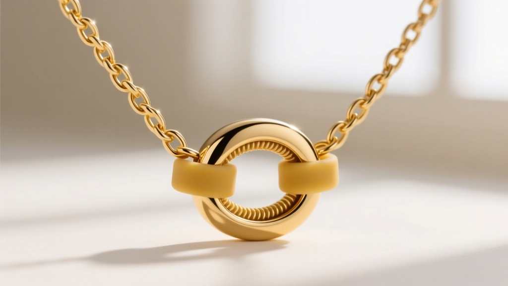 Macro shot of a silicone-lined friction clasp on a gold lariat necklace, revealing the internal grip mechanism holding the chain.