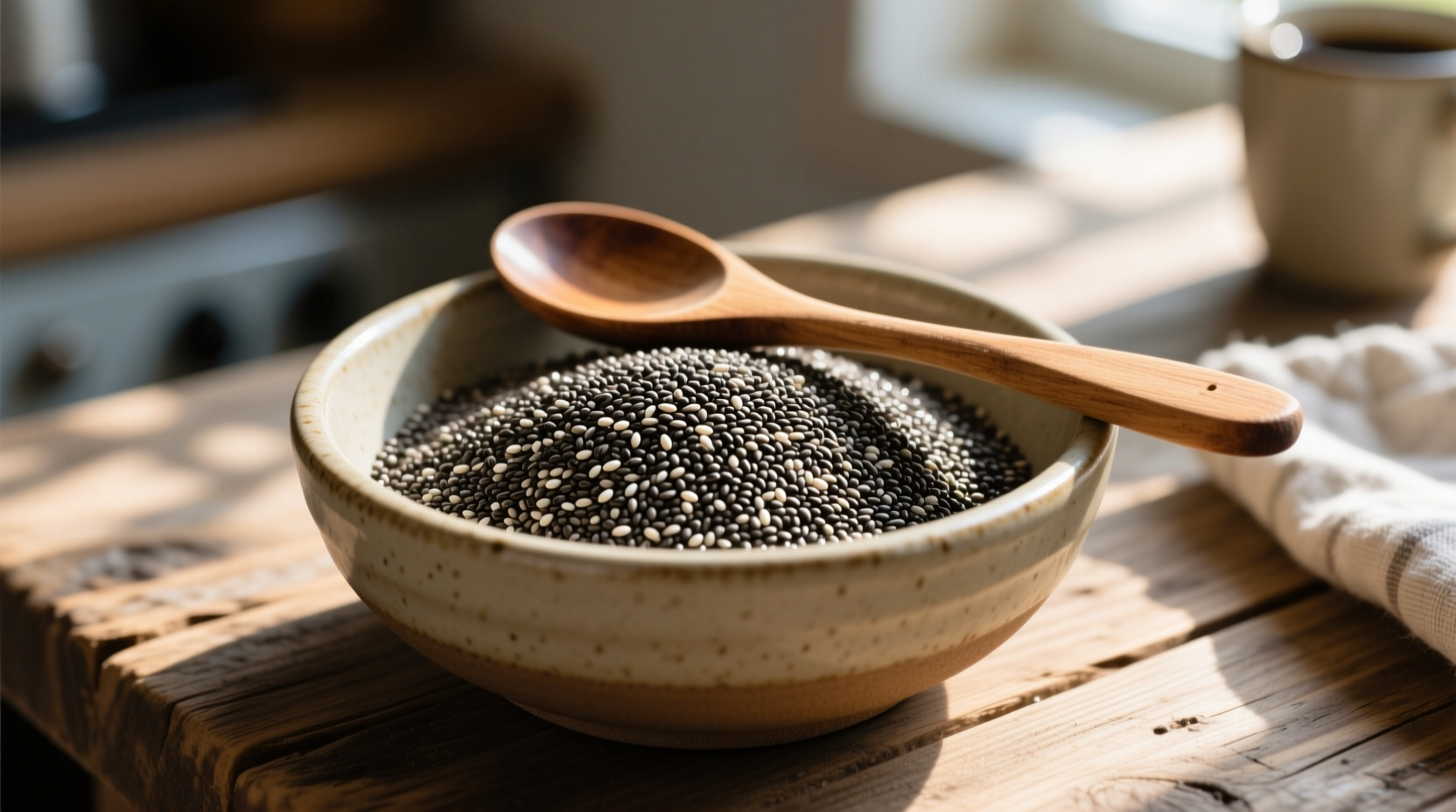 Chia seeds in bowl with spoon