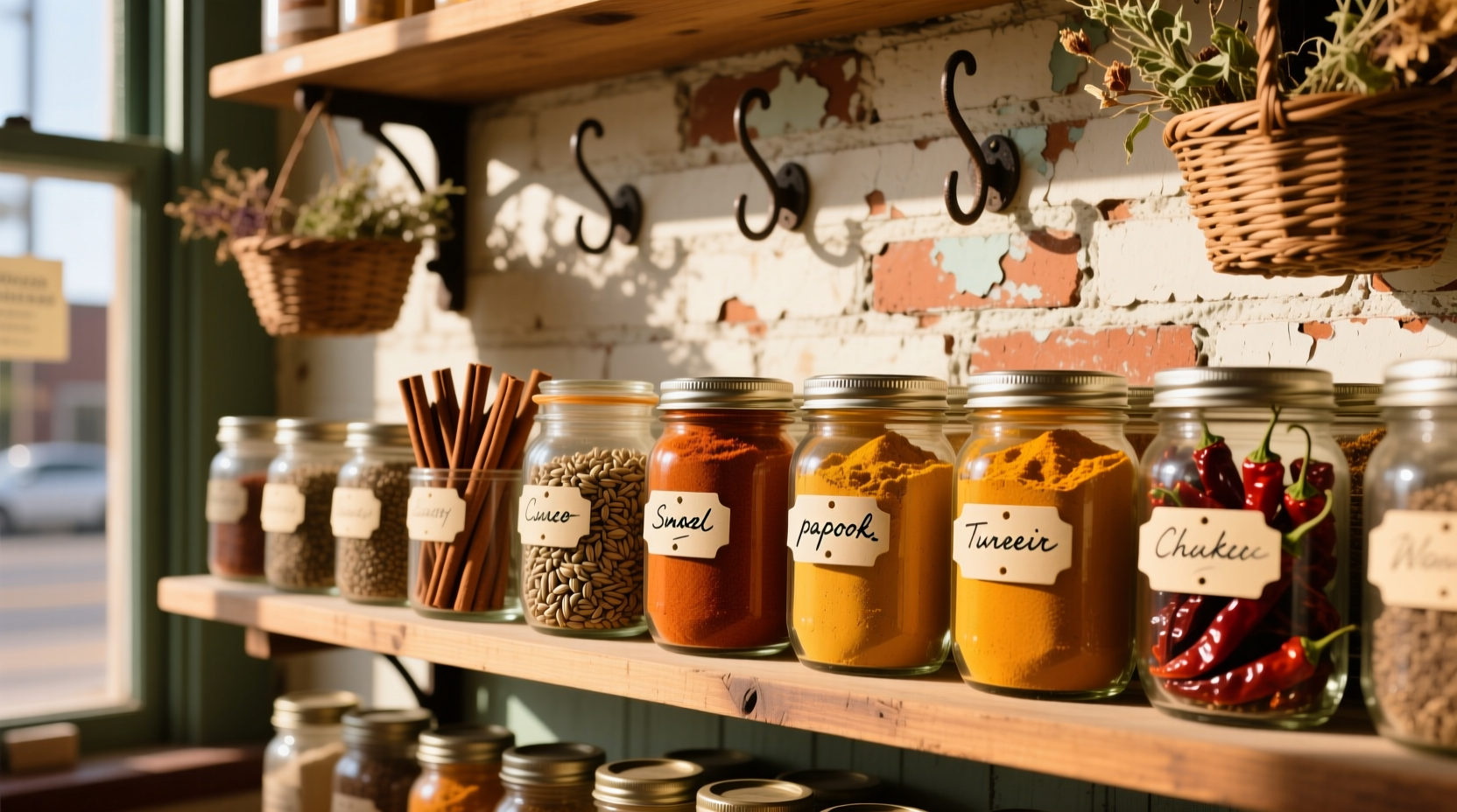 Spice display at Waco specialty food store