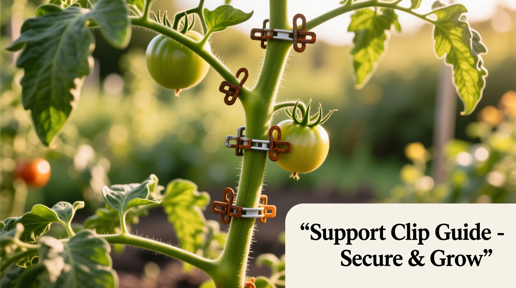 Tomato plant with properly installed support clips