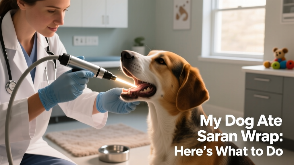 Veterinarian using an endoscope to examine a dog's stomach during a procedure, with clear focus on the scope and gentle handling