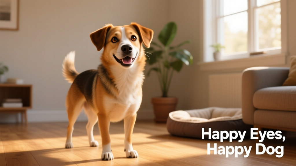 Happy dog with bright, clear eyes after successful dry eye treatment