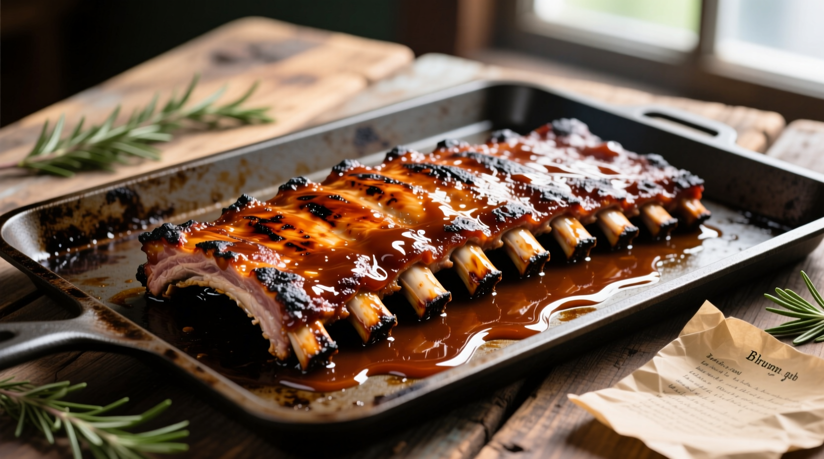 Perfectly cooked spare ribs on baking sheet