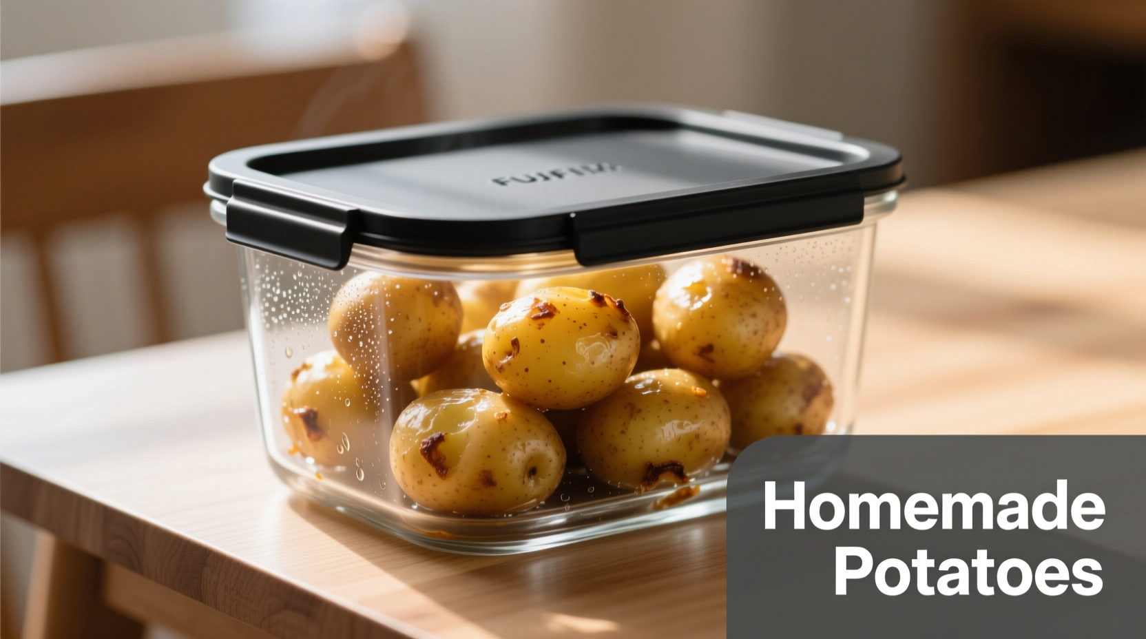 Cooked potatoes in airtight glass container