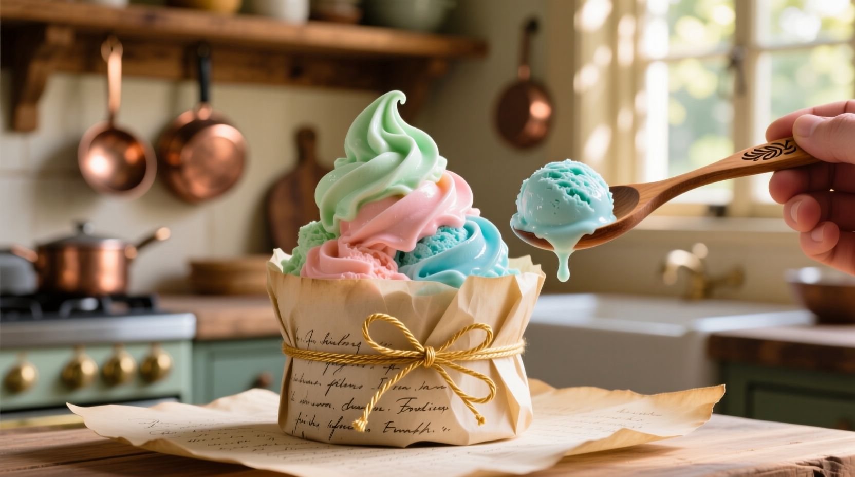 keep ice cream tasting fresh by storing it with parchm