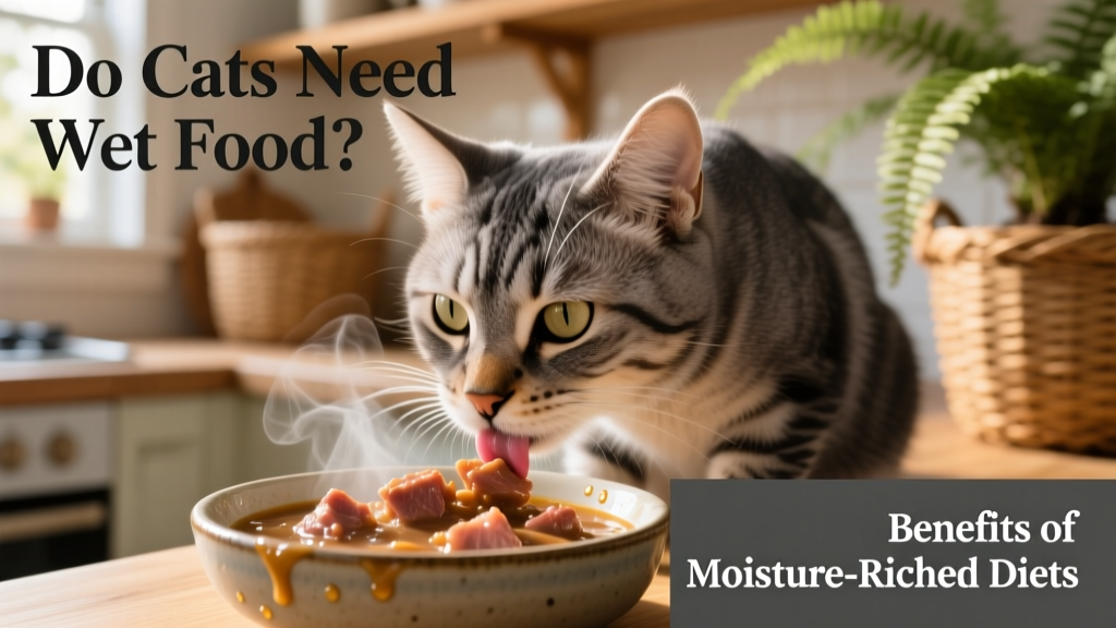 A close-up of a cat enjoying a bowl of nutritious wet food, with visible moisture and texture