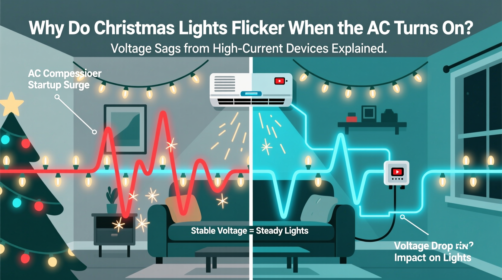 why do some christmas lights flicker when my ac turns on voltage issues explained
