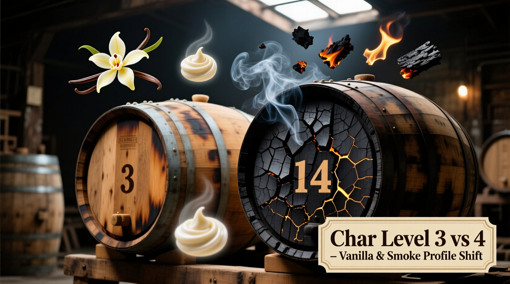 whiskey barrel char level 3 vs 4 how much does it change vanilla and smoke notes