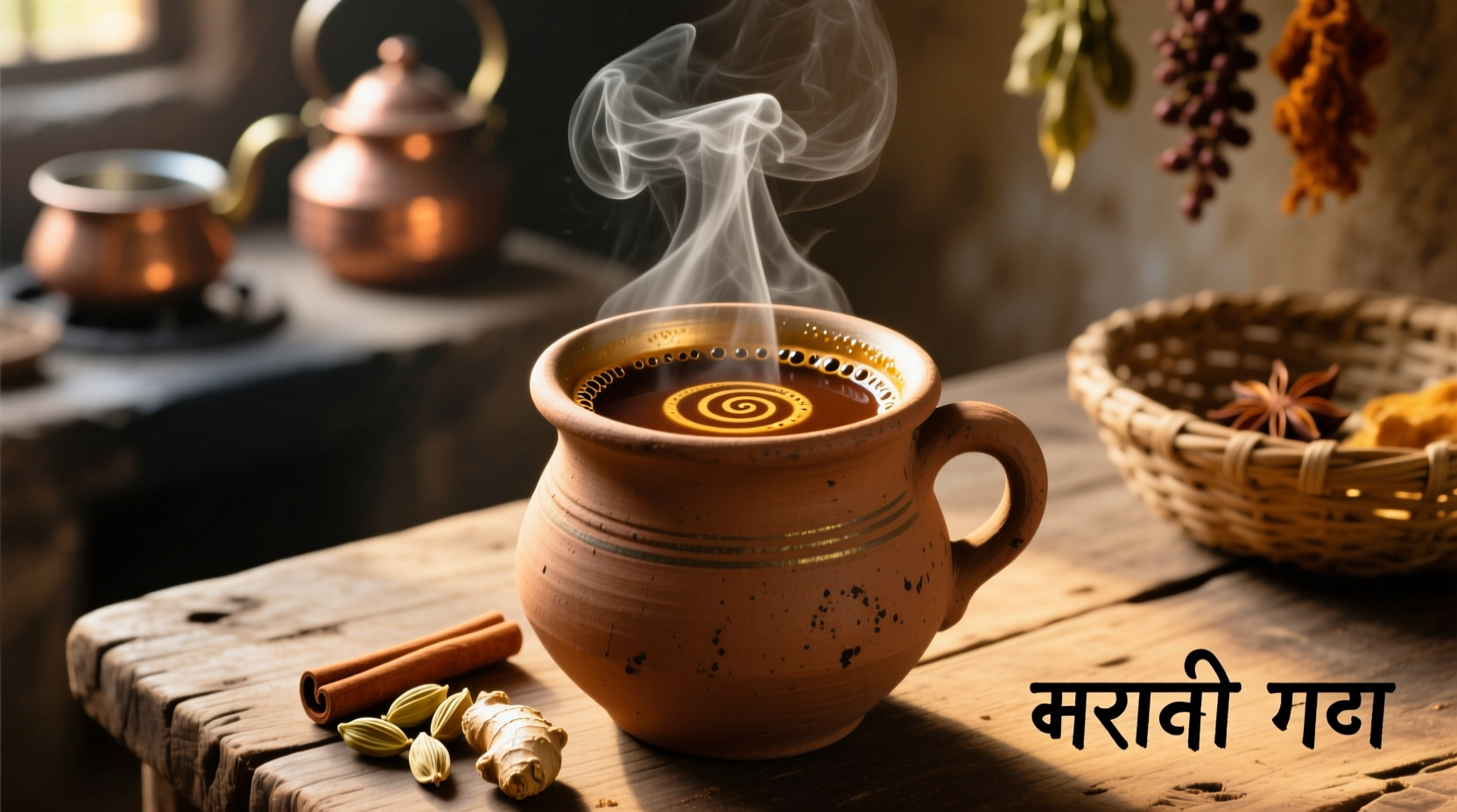 Close-up of steaming masala chai in a traditional clay kulhar