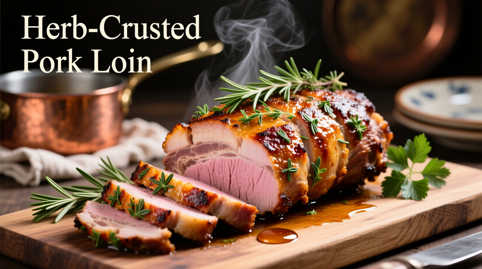 Perfectly cooked pork loin roast with herb crust