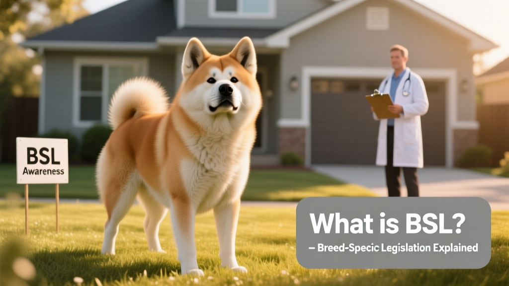 akita dog standing on the lawn