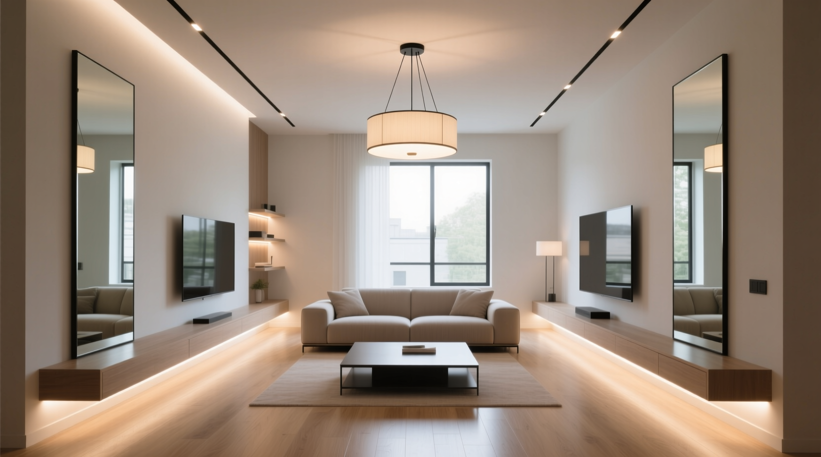 how to make a room look bigger using mirror placement and lighting tricks