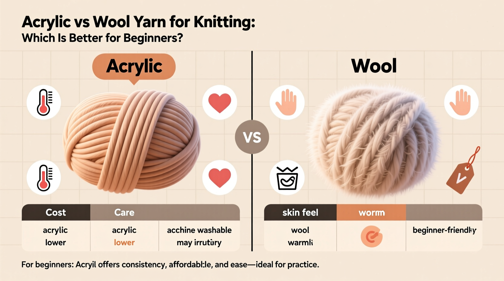 acrylic vs wool yarn for knitting which is better for beginners