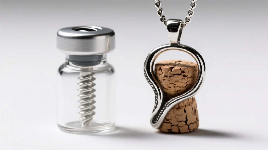Macro photography comparing a 316L surgical steel screw-cap vial and a delicate 925 sterling silver cork-sealed pendant