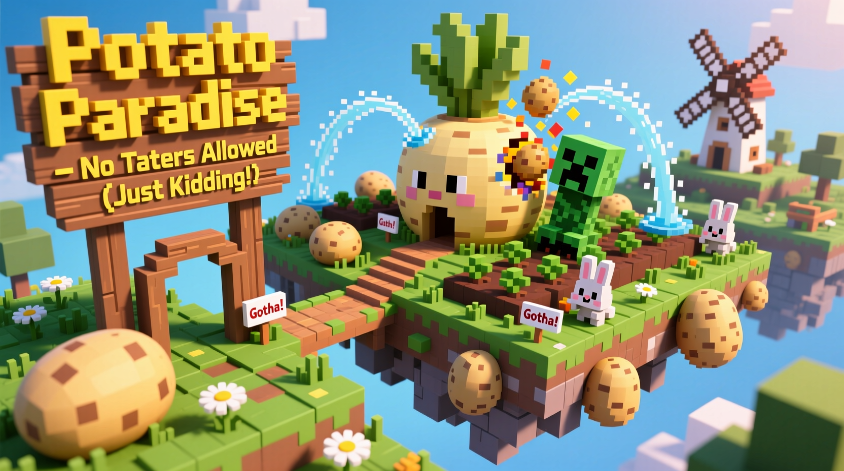 Creative Minecraft potato farm with comedy elements