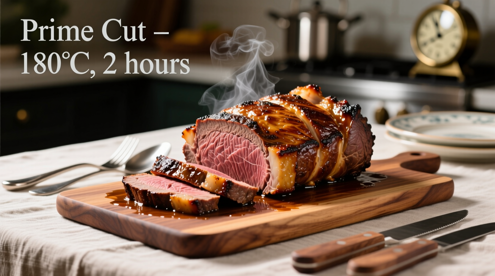 Perfectly cooked rump roast on carving board