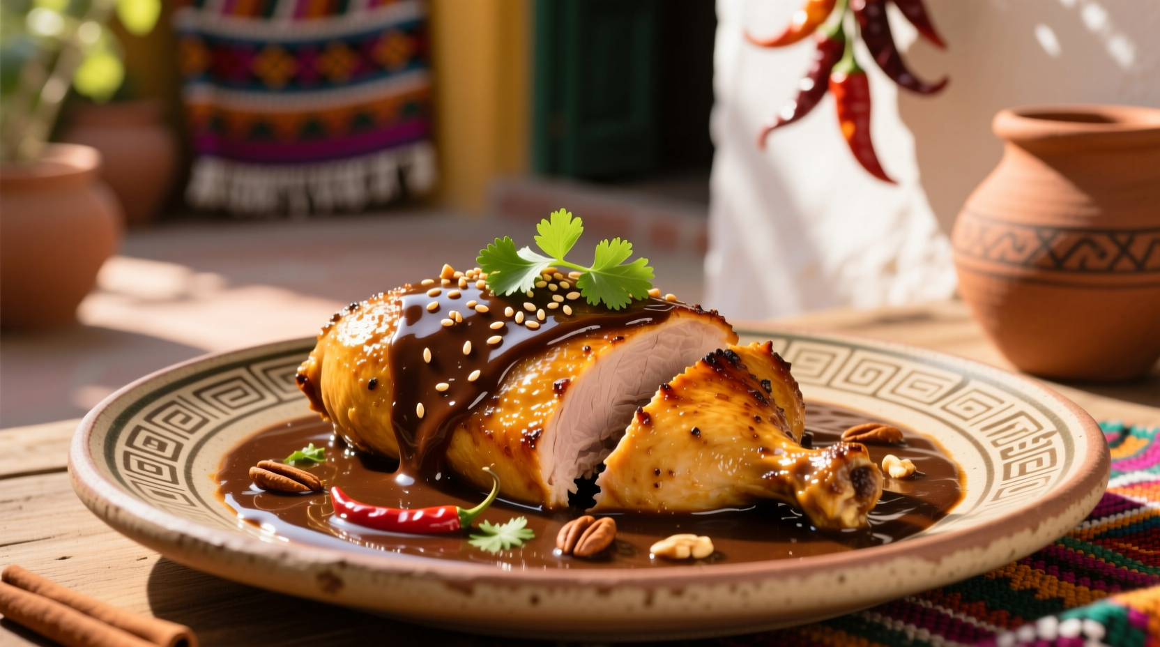 Mole servido sobre pollo