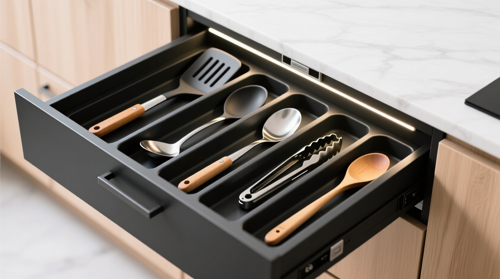 maximize kitchen drawer space by storing utensils diago