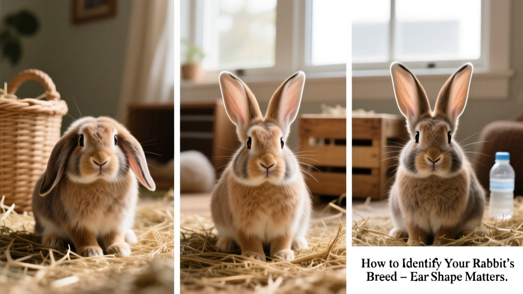 Side-by-side comparison of lopped, semi-lopped, and upright rabbit ears